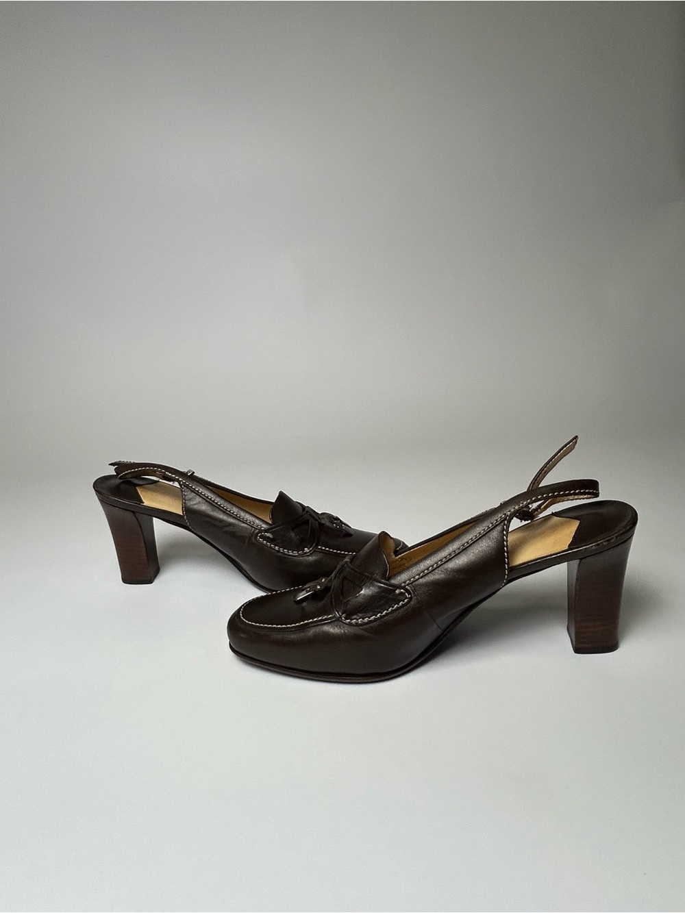 ANTONIO MELANI  Dark Chocolate Leather Tassel Back-Strap Loafers